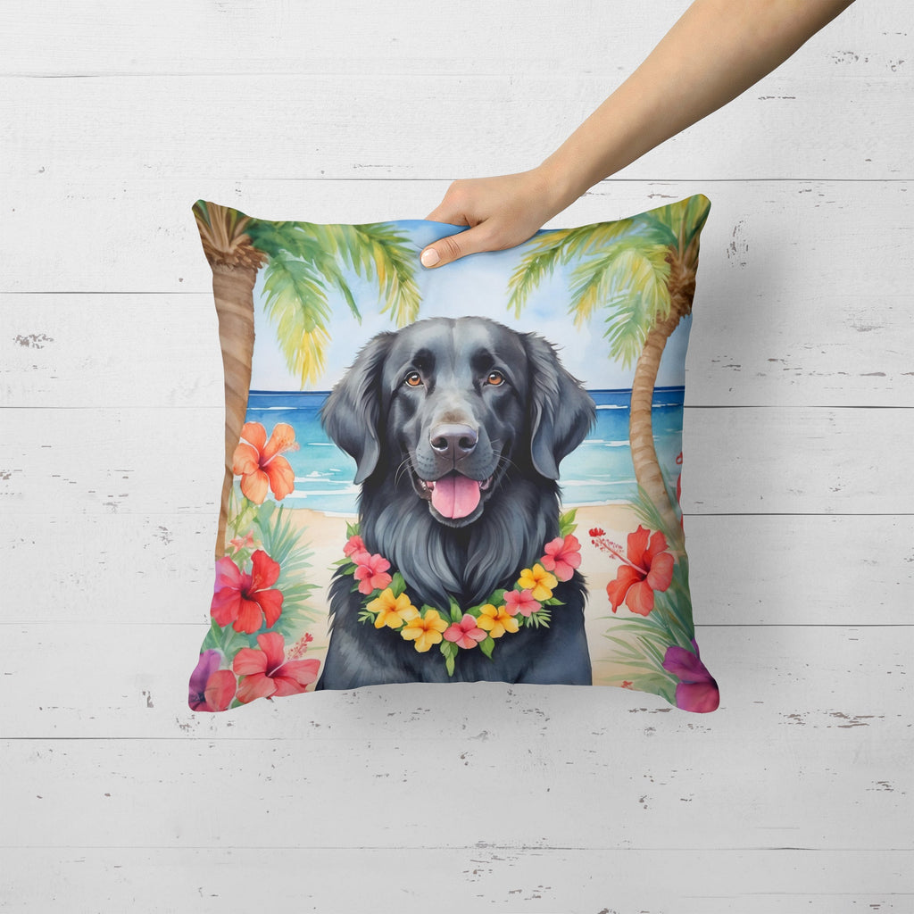 Flat-Coated Retriever Luau Decorative Throw Pillow 18x18 Indoor Outdoor Accent Cushion, Fabric Cover with Insert for Sofa, Bed, Porch & Living Room