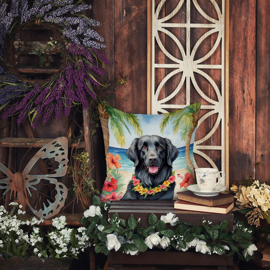 Flat-Coated Retriever Luau Decorative Throw Pillow 18x18 Indoor Outdoor Accent Cushion, Fabric Cover with Insert for Sofa, Bed, Porch & Living Room