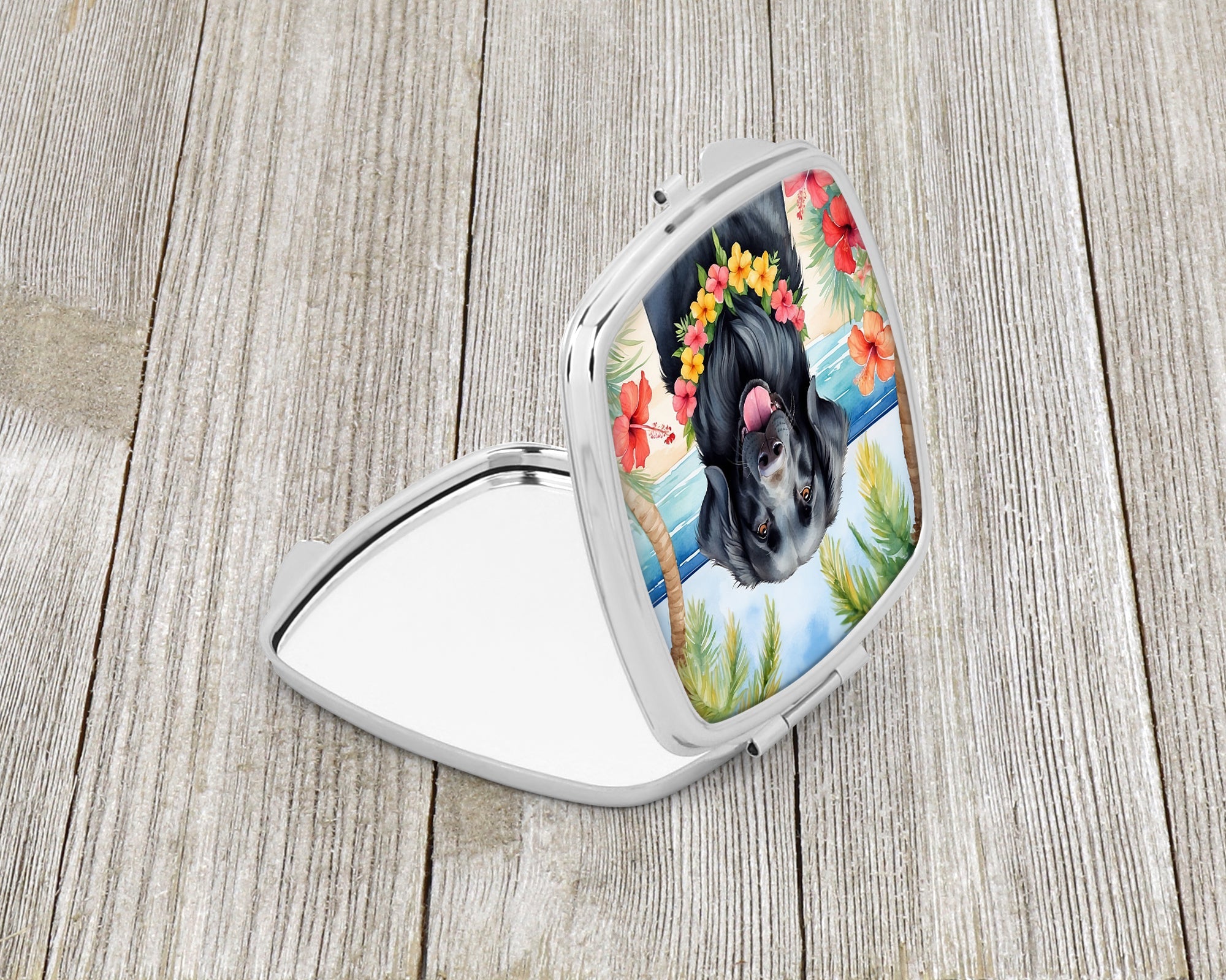 Flat-Coated Retriever Luau Compact Mirror Decorative Travel Makeup Mirror for Women Girls Gifts Pocket Makeup Mirror Folding Handheld