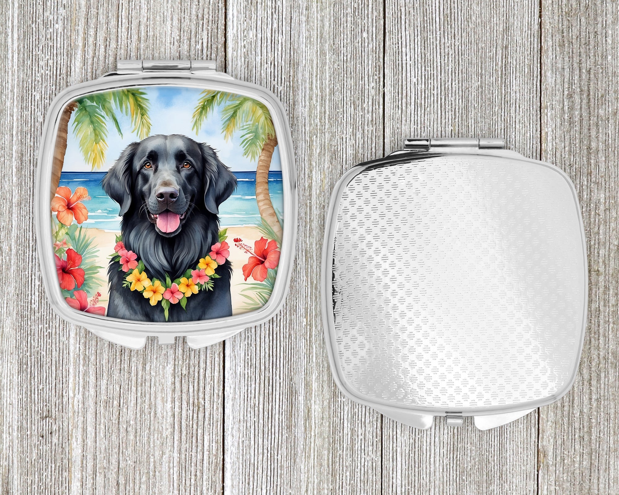 Flat-Coated Retriever Luau Compact Mirror Decorative Travel Makeup Mirror for Women Girls Gifts Pocket Makeup Mirror Folding Handheld
