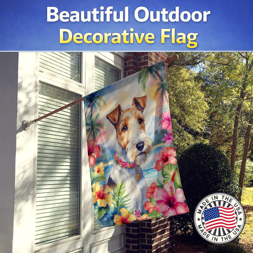 Fox Terrier Luau House Flag 28x40 Porch Sleeve Pole Decorative Outside Yard Banner Artwork Wall Hanging, Polyester
