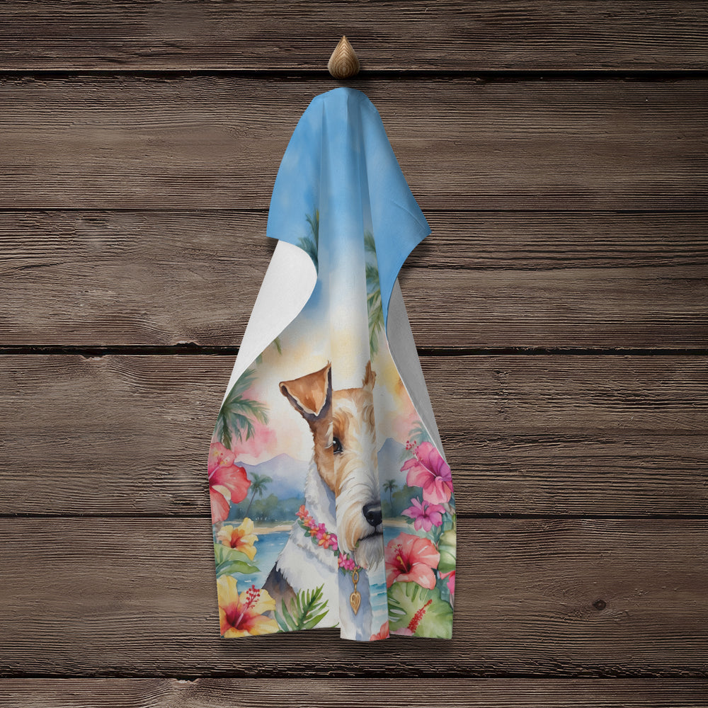 Fox Terrier Luau Kitchen Towel Velour Plush Front and Cotton Loop Back Machine Washable