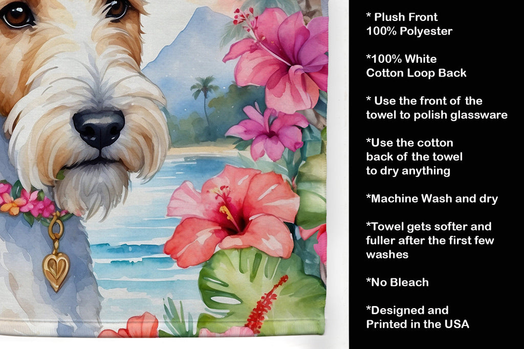 Fox Terrier Luau Kitchen Towel Velour Plush Front and Cotton Loop Back Machine Washable