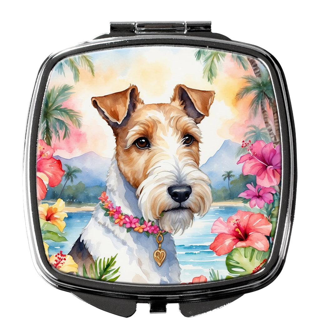 Fox Terrier Luau Compact Mirror Decorative Travel Makeup Mirror for Women Girls Gifts Pocket Makeup Mirror Folding Handheld