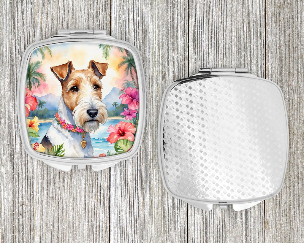 Fox Terrier Luau Compact Mirror Decorative Travel Makeup Mirror for Women Girls Gifts Pocket Makeup Mirror Folding Handheld