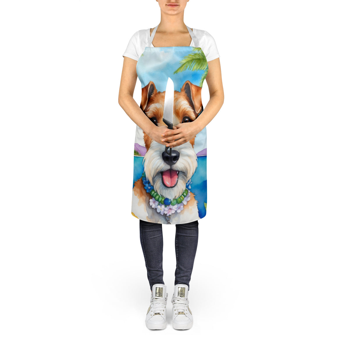 Fox Terrier Luau Apron Cooking Kitchen Server Baking Crafts Gardening for Adult Women Men, Unisex, Large, Multicolor