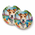 Fox Terrier Luau Set of 2 Cup Holder Car Coasters Absorbent Round Sandstone Coasters Gifts for Men or Women, 2.5, Multicolor