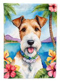 Fox Terrier Luau House Flag 28x40 Porch Sleeve Pole Decorative Outside Yard Banner Artwork Wall Hanging, Polyester