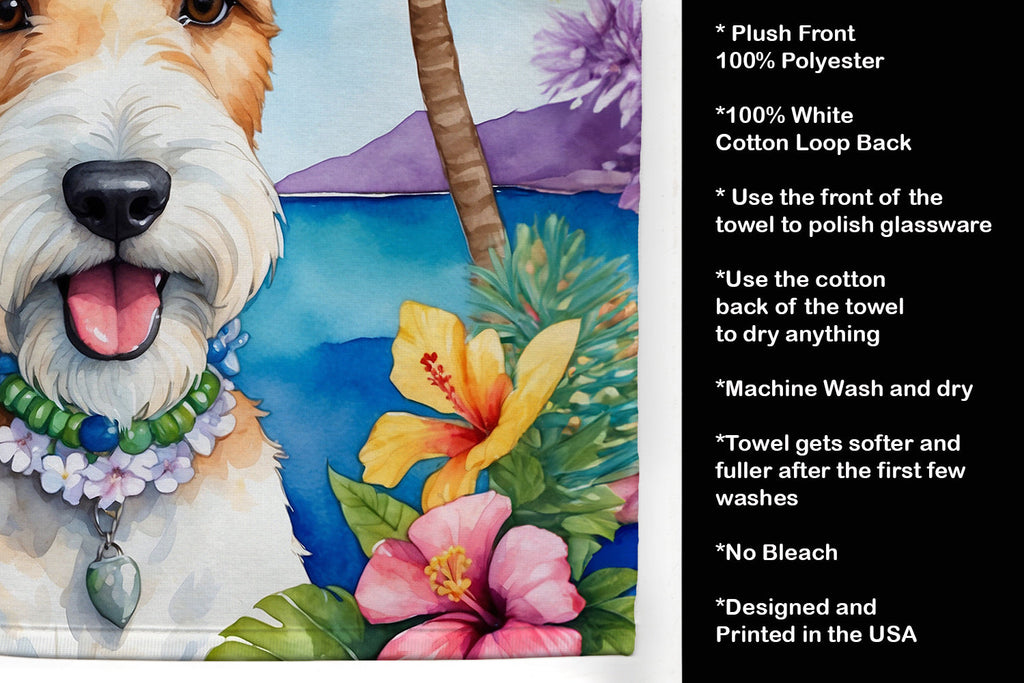 Fox Terrier Luau Kitchen Towel Velour Plush Front and Cotton Loop Back Machine Washable