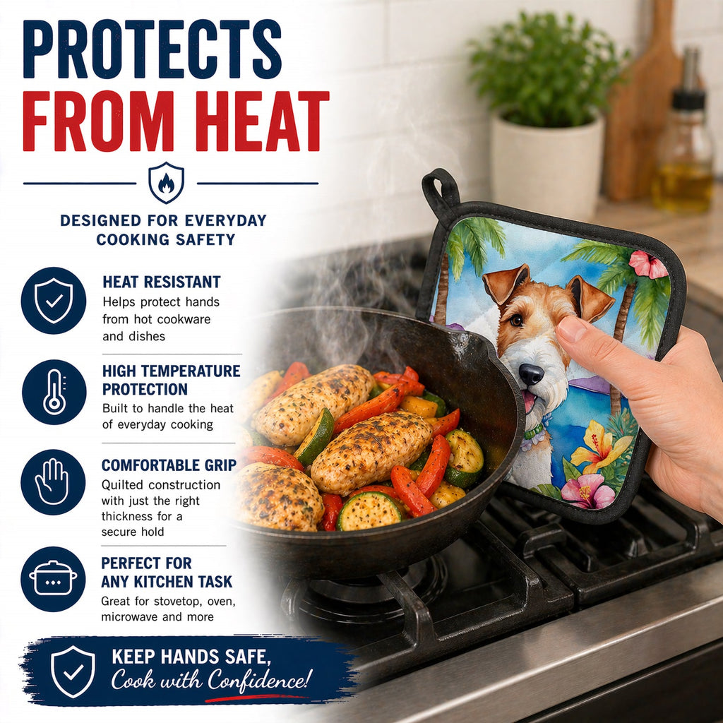 Fox Terrier Luau Pot Holder Set of 2 Heat Resistant Quilted Hot Pads 7.5 x 7.5 Inch, Insulated Kitchen Trivets for Cooking & Baking