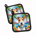Fox Terrier Luau Pot Holder Set of 2 Heat Resistant Quilted Hot Pads 7.5 x 7.5 Inch, Insulated Kitchen Trivets for Cooking & Baking