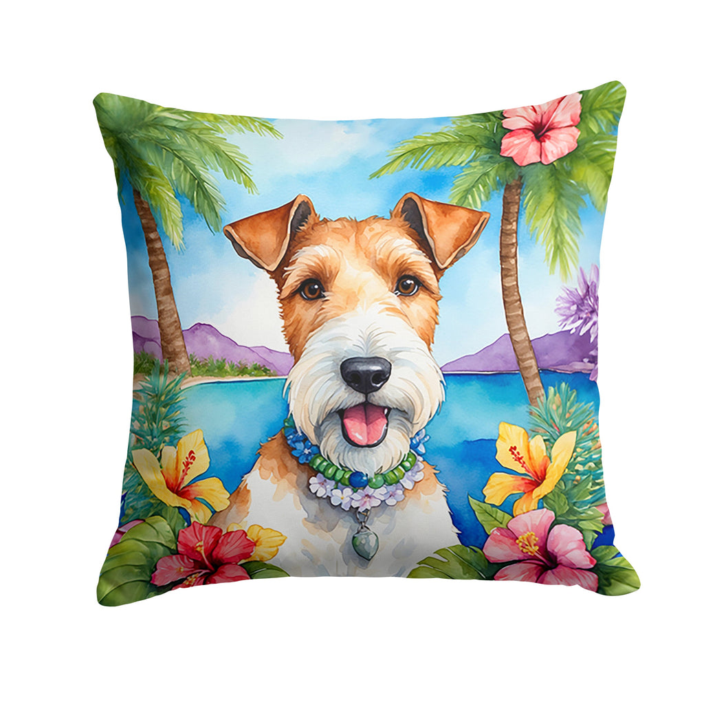 Fox Terrier Luau Decorative Throw Pillow 14x14 Indoor Outdoor Accent Cushion, Fabric Cover with Insert for Sofa, Bed, Porch & Living Room