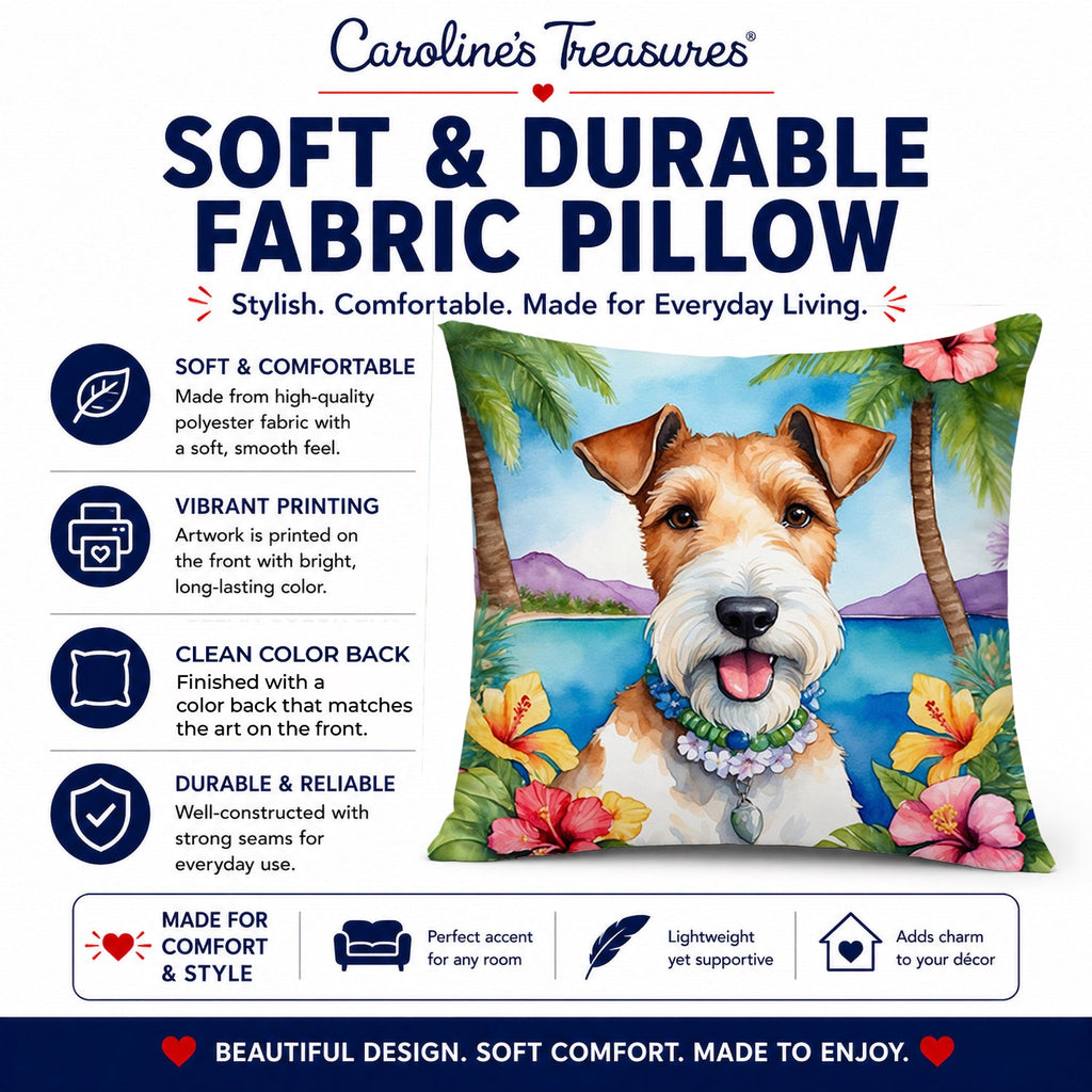 Fox Terrier Luau Decorative Throw Pillow 14x14 Indoor Outdoor Accent Cushion, Fabric Cover with Insert for Sofa, Bed, Porch & Living Room