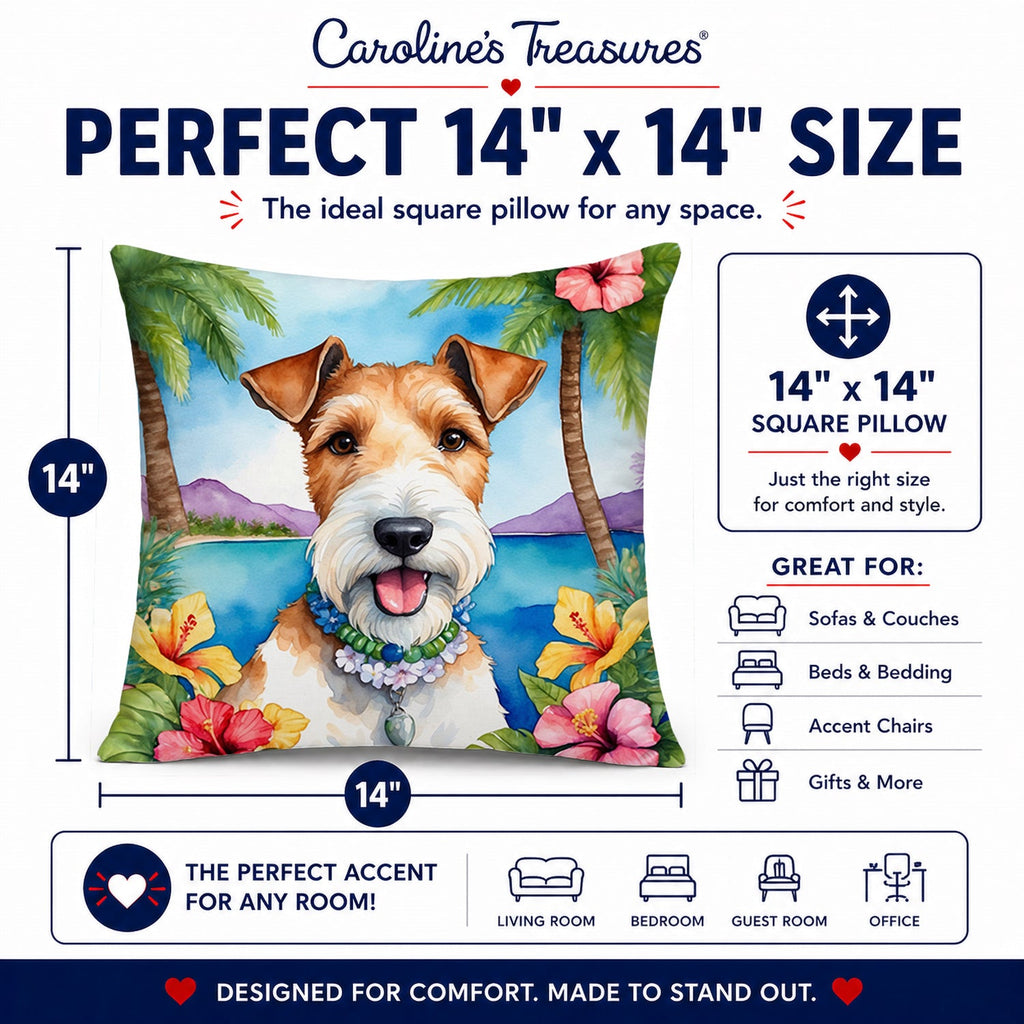 Fox Terrier Luau Decorative Throw Pillow 14x14 Indoor Outdoor Accent Cushion, Fabric Cover with Insert for Sofa, Bed, Porch & Living Room