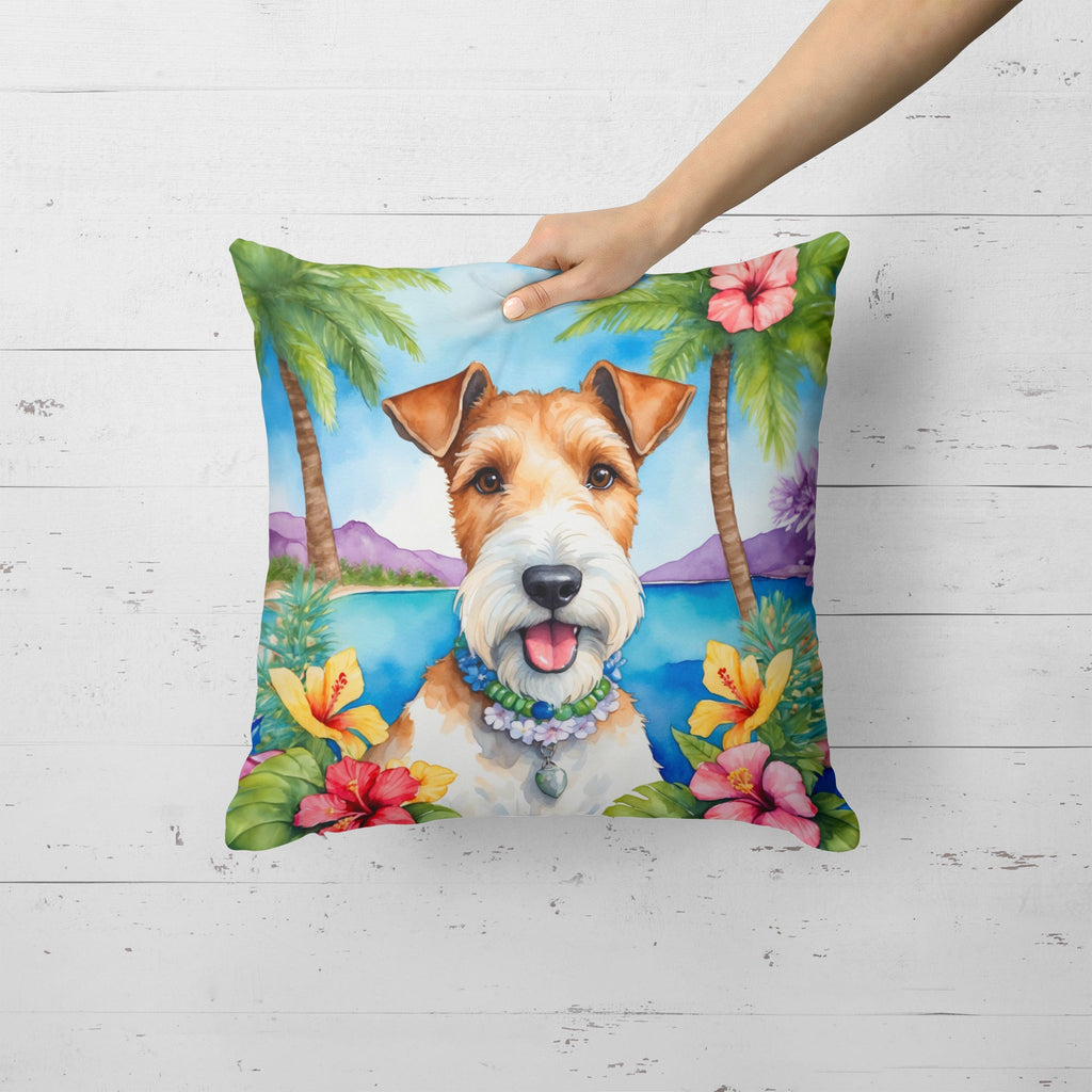 Fox Terrier Luau Decorative Throw Pillow 18x18 Indoor Outdoor Accent Cushion, Fabric Cover with Insert for Sofa, Bed, Porch & Living Room