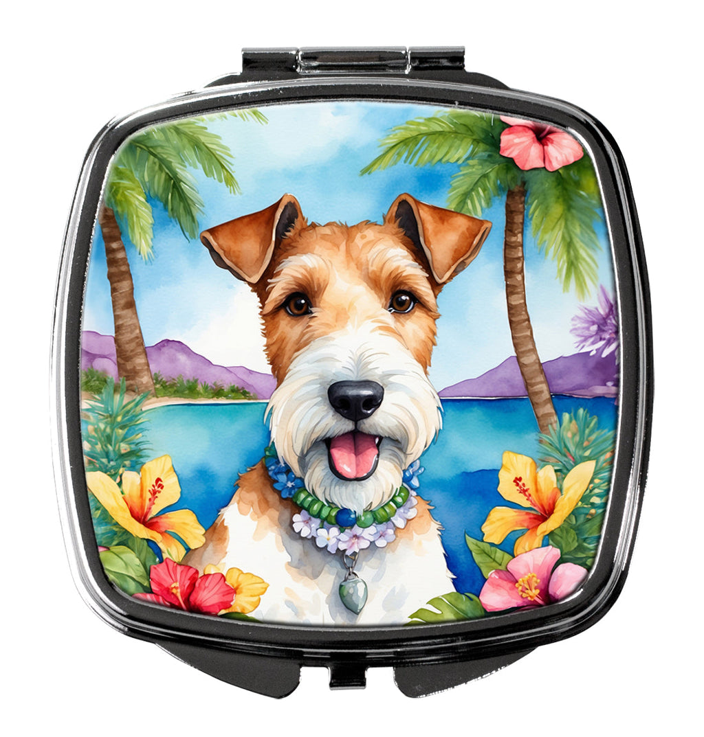 Fox Terrier Luau Compact Mirror Decorative Travel Makeup Mirror for Women Girls Gifts Pocket Makeup Mirror Folding Handheld