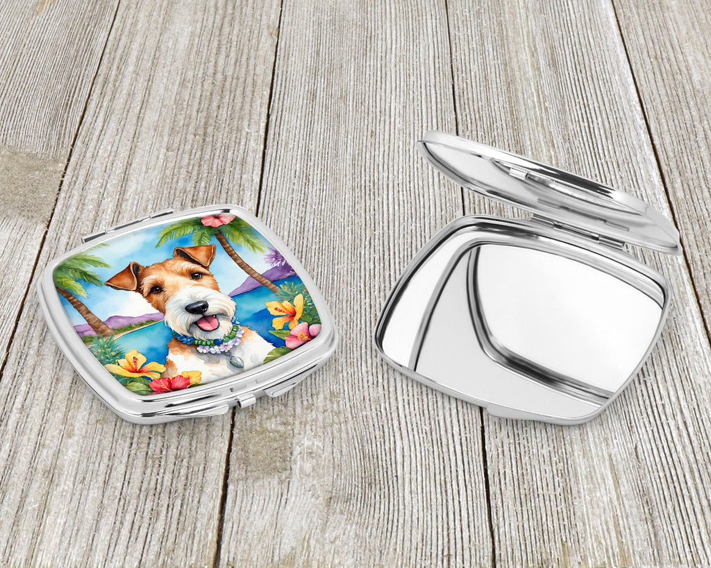 Fox Terrier Luau Compact Mirror Decorative Travel Makeup Mirror for Women Girls Gifts Pocket Makeup Mirror Folding Handheld
