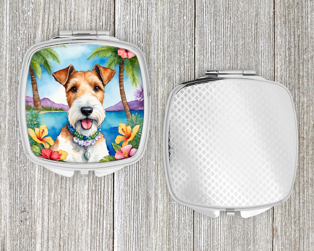 Fox Terrier Luau Compact Mirror Decorative Travel Makeup Mirror for Women Girls Gifts Pocket Makeup Mirror Folding Handheld