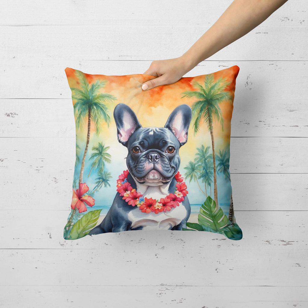 French Bulldog Luau Decorative Throw Pillow 18x18 Indoor Outdoor Accent Cushion, Fabric Cover with Insert for Sofa, Bed, Porch & Living Room