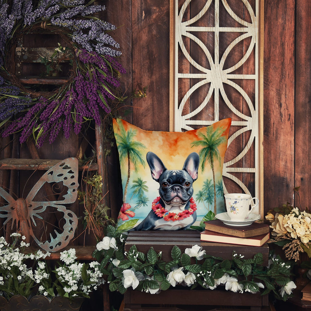 French Bulldog Luau Decorative Throw Pillow 18x18 Indoor Outdoor Accent Cushion, Fabric Cover with Insert for Sofa, Bed, Porch & Living Room