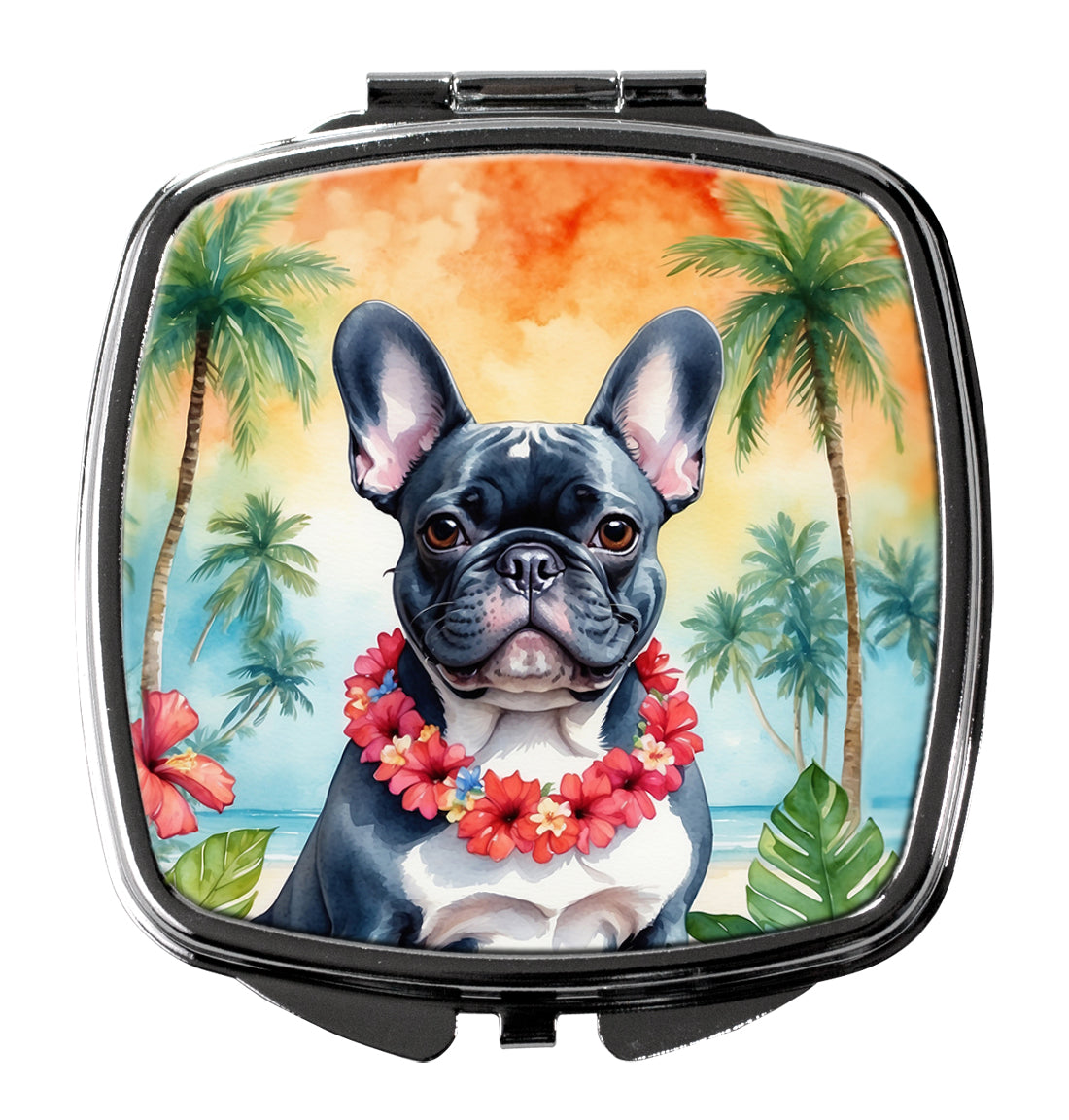 French Bulldog Luau Compact Mirror Decorative Travel Makeup Mirror for Women Girls Gifts Pocket Makeup Mirror Folding Handheld