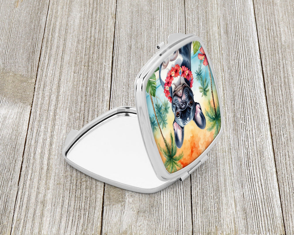 French Bulldog Luau Compact Mirror Decorative Travel Makeup Mirror for Women Girls Gifts Pocket Makeup Mirror Folding Handheld