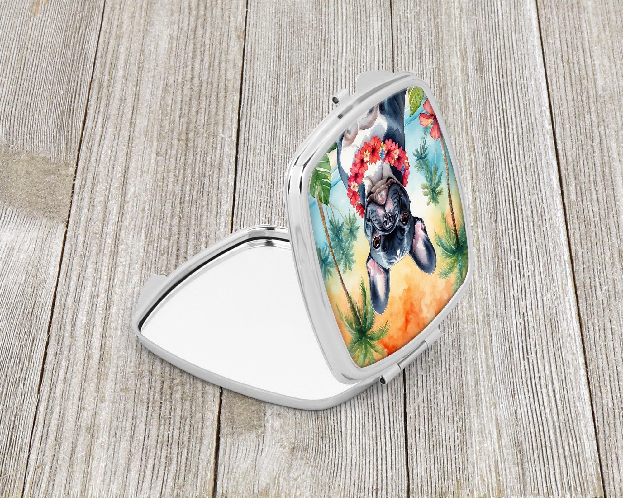 French Bulldog Luau Compact Mirror Decorative Travel Makeup Mirror for Women Girls Gifts Pocket Makeup Mirror Folding Handheld