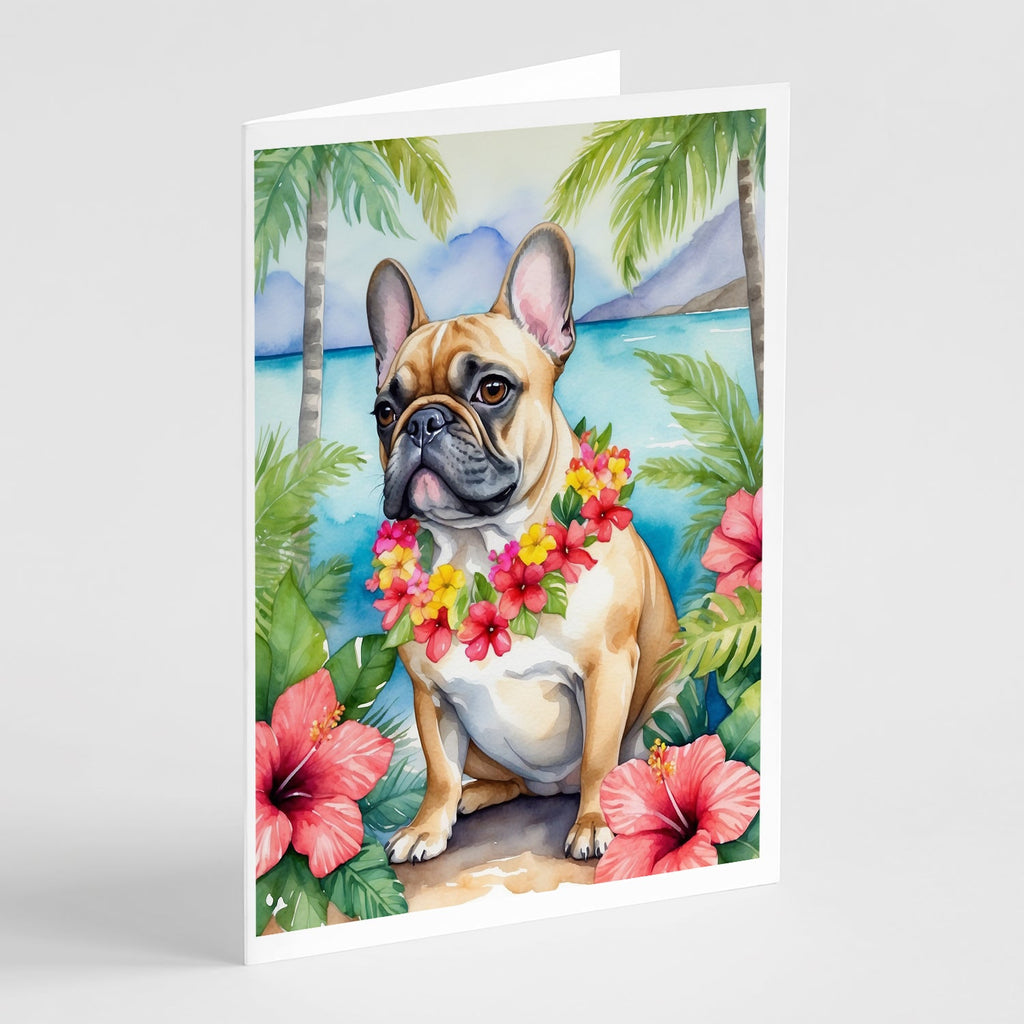 French Bulldog Luau Greeting Cards Pack of 8 Blank Cards with Envelopes Whimsical A7 Size 5x7