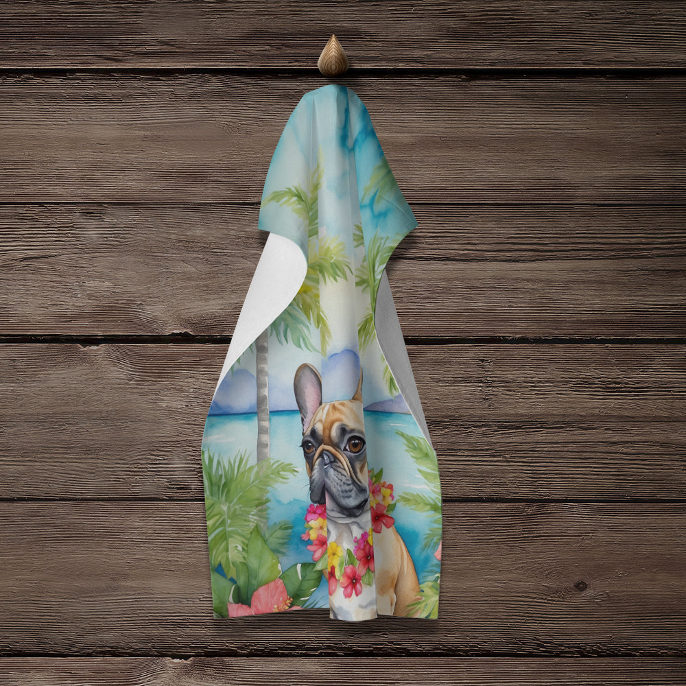 French Bulldog Luau Kitchen Towel Velour Plush Front and Cotton Loop Back Machine Washable