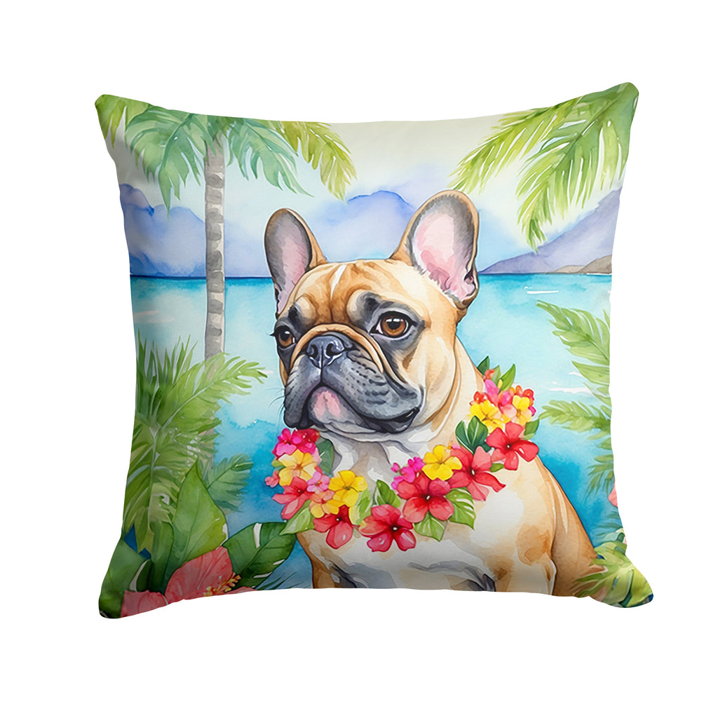 French Bulldog Luau Decorative Throw Pillow 14x14 Indoor Outdoor Accent Cushion, Fabric Cover with Insert for Sofa, Bed, Porch & Living Room