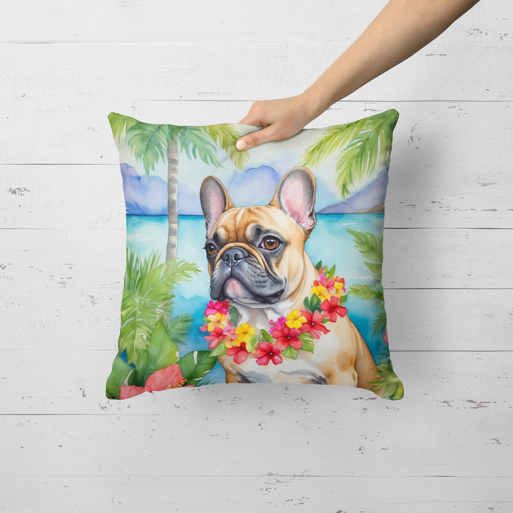 French Bulldog Luau Decorative Throw Pillow 18x18 Indoor Outdoor Accent Cushion, Fabric Cover with Insert for Sofa, Bed, Porch & Living Room