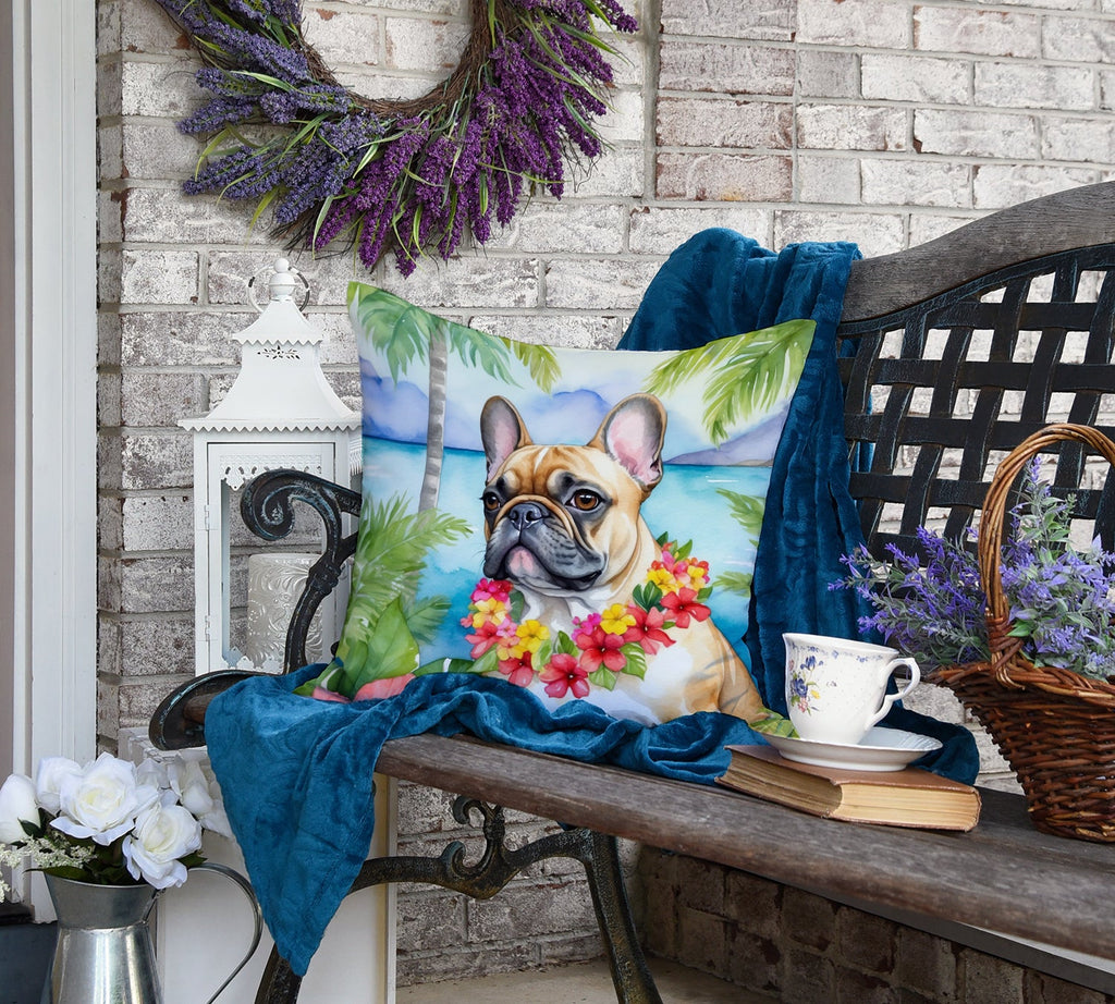 French Bulldog Luau Decorative Throw Pillow 18x18 Indoor Outdoor Accent Cushion, Fabric Cover with Insert for Sofa, Bed, Porch & Living Room