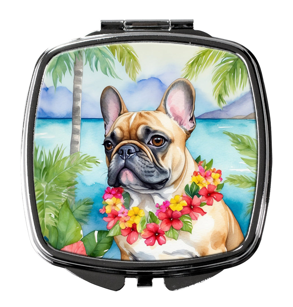 French Bulldog Luau Compact Mirror Decorative Travel Makeup Mirror for Women Girls Gifts Pocket Makeup Mirror Folding Handheld