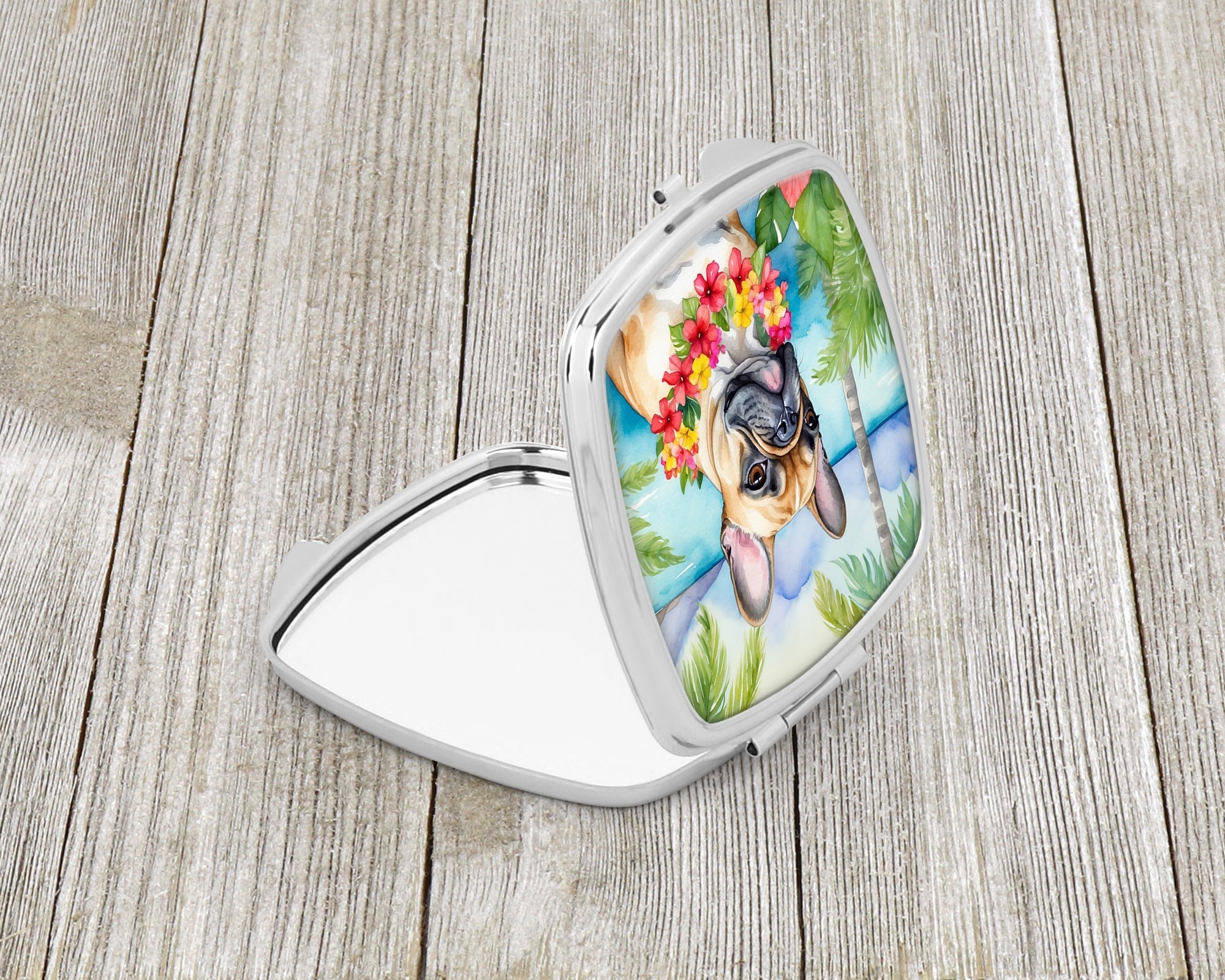 French Bulldog Luau Compact Mirror Decorative Travel Makeup Mirror for Women Girls Gifts Pocket Makeup Mirror Folding Handheld