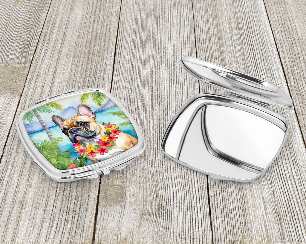 French Bulldog Luau Compact Mirror Decorative Travel Makeup Mirror for Women Girls Gifts Pocket Makeup Mirror Folding Handheld