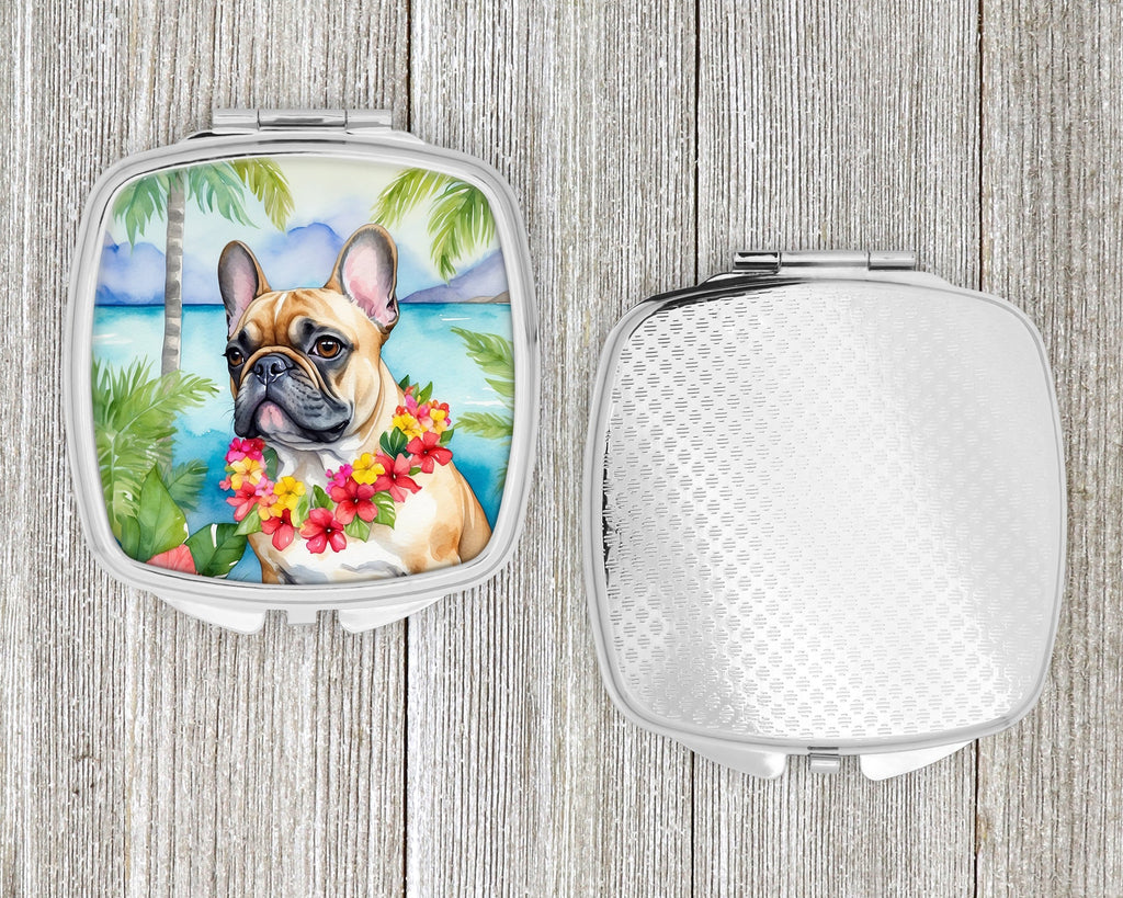 French Bulldog Luau Compact Mirror Decorative Travel Makeup Mirror for Women Girls Gifts Pocket Makeup Mirror Folding Handheld