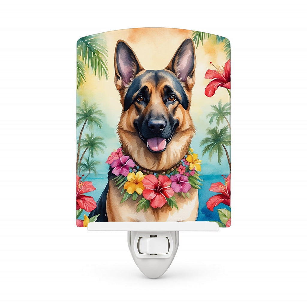 German Shepherd Luau Ceramic Night Light Compact, UL-Certified, Ideal for Bedroom, Bathroom, Nursery, Hallway, Kitchen, 6x4x3, Multicolor