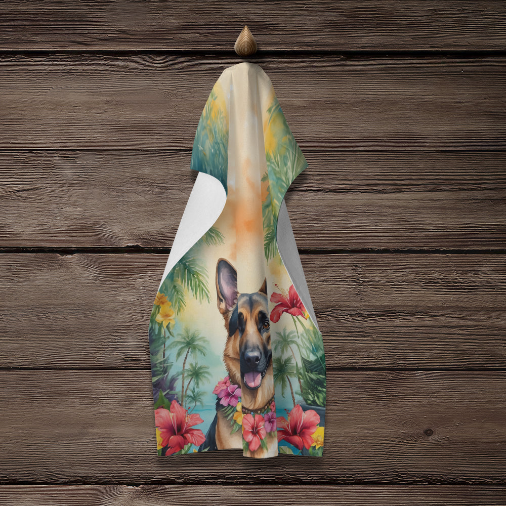 German Shepherd Luau Kitchen Towel Velour Plush Front and Cotton Loop Back Machine Washable