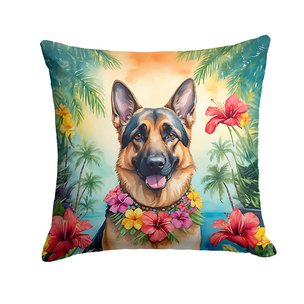German Shepherd Luau Decorative Throw Pillow 18x18 Indoor Outdoor Accent Cushion, Fabric Cover with Insert for Sofa, Bed, Porch & Living Room