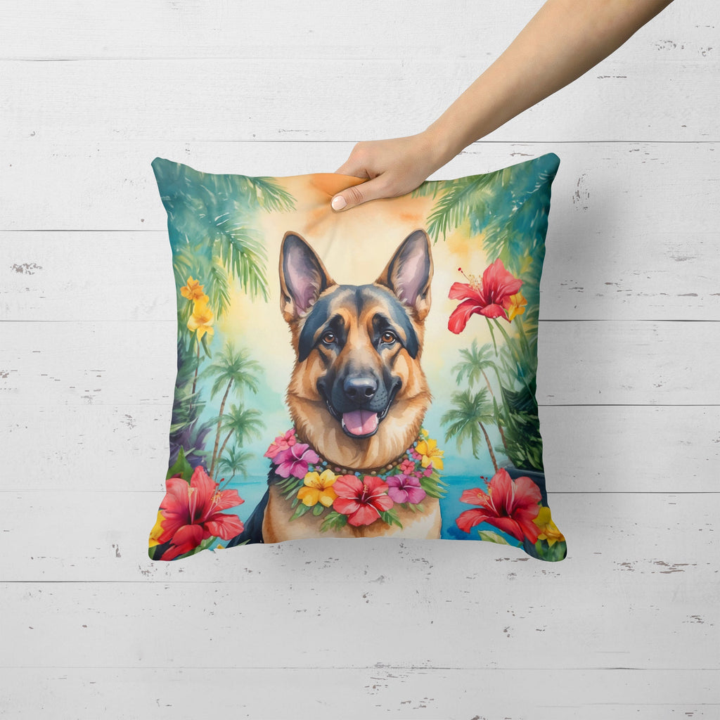 German Shepherd Luau Decorative Throw Pillow 18x18 Indoor Outdoor Accent Cushion, Fabric Cover with Insert for Sofa, Bed, Porch & Living Room