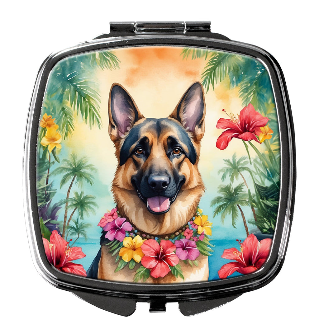 German Shepherd Luau Compact Mirror Decorative Travel Makeup Mirror for Women Girls Gifts Pocket Makeup Mirror Folding Handheld