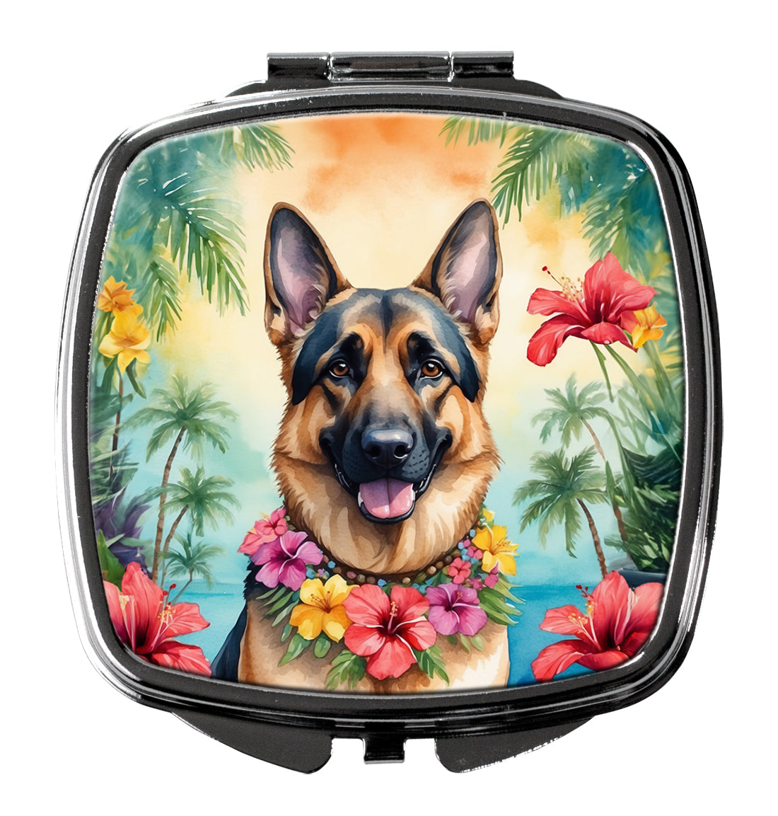 German Shepherd Luau Compact Mirror Decorative Travel Makeup Mirror for Women Girls Gifts Pocket Makeup Mirror Folding Handheld