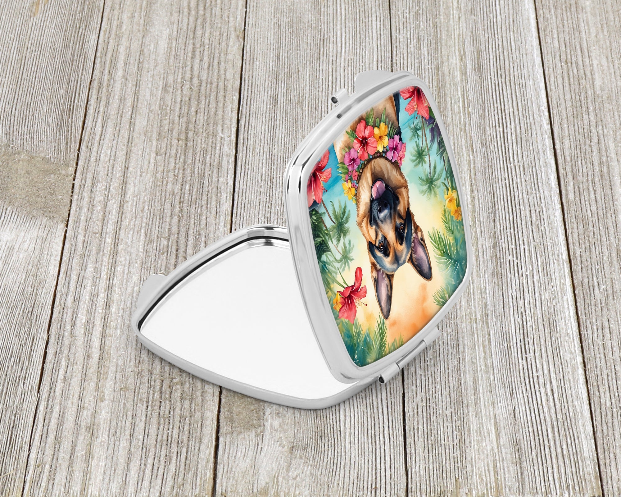 German Shepherd Luau Compact Mirror Decorative Travel Makeup Mirror for Women Girls Gifts Pocket Makeup Mirror Folding Handheld