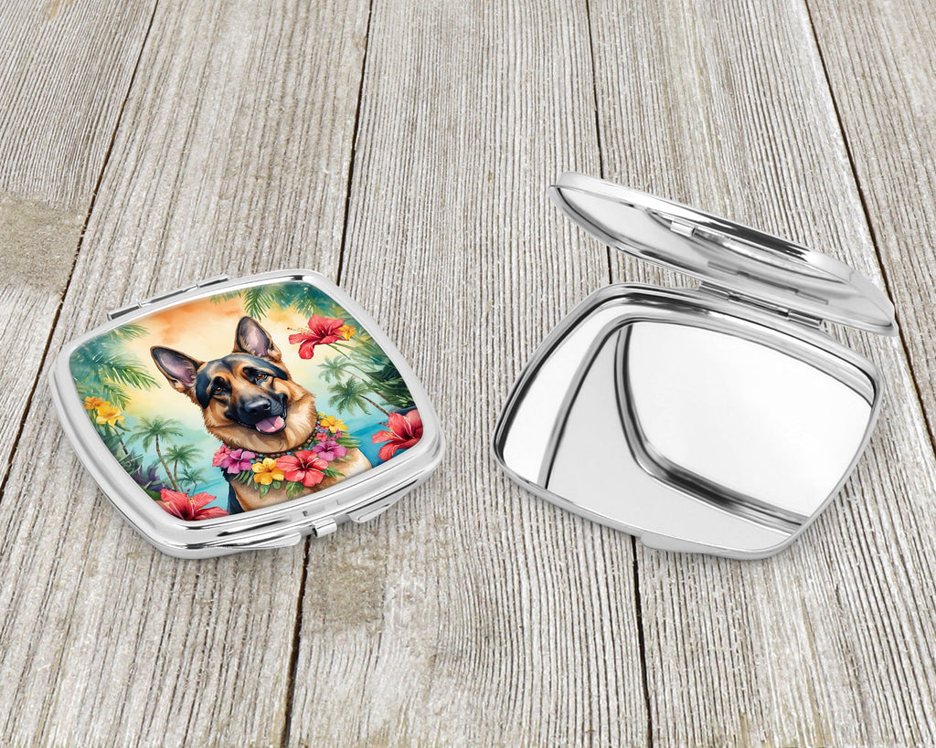 German Shepherd Luau Compact Mirror Decorative Travel Makeup Mirror for Women Girls Gifts Pocket Makeup Mirror Folding Handheld