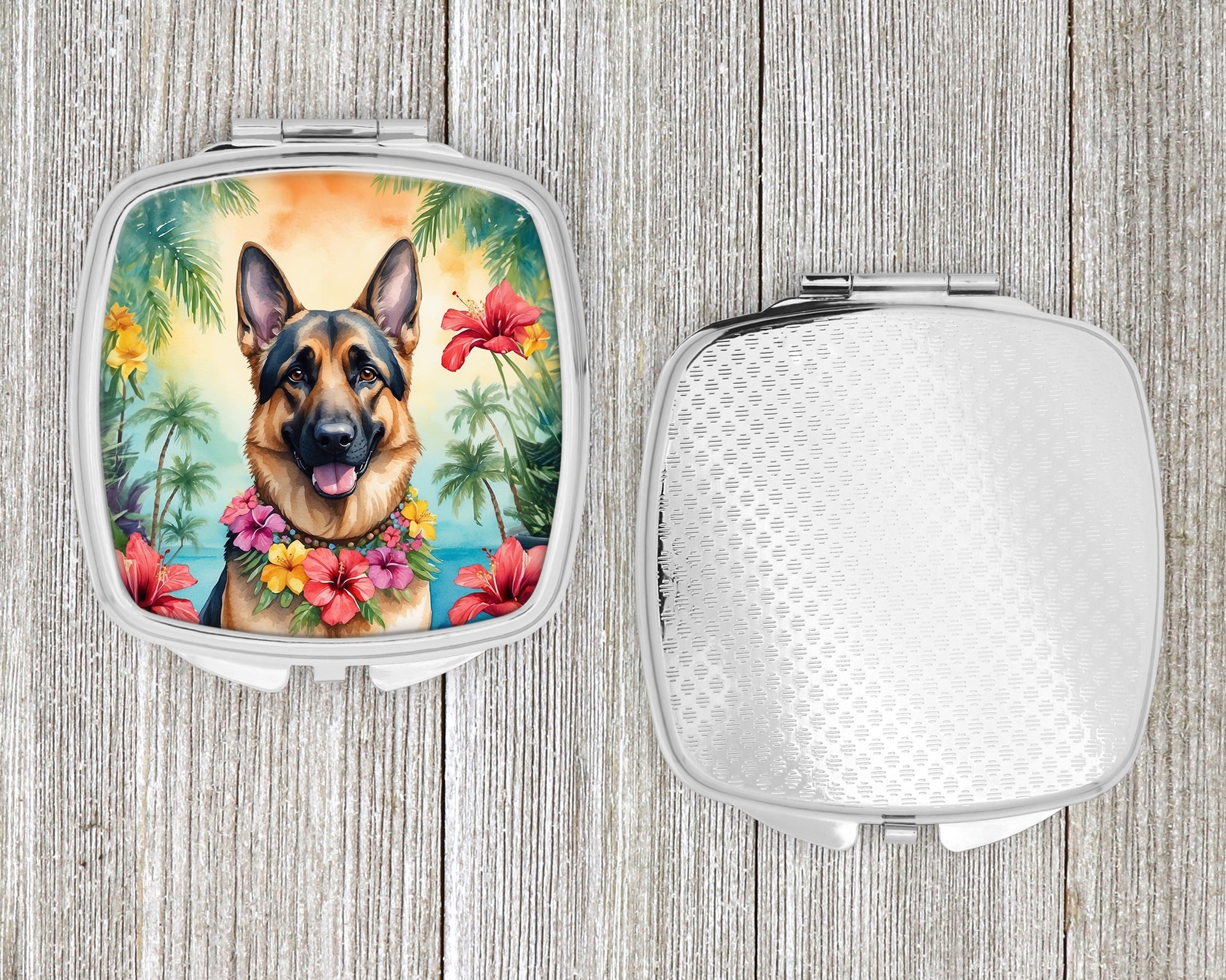 German Shepherd Luau Compact Mirror Decorative Travel Makeup Mirror for Women Girls Gifts Pocket Makeup Mirror Folding Handheld
