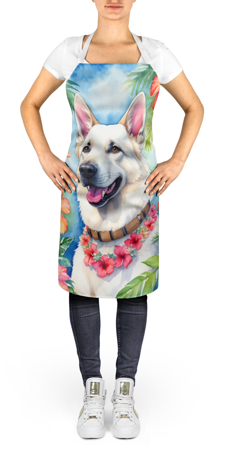 White German Shepherd Luau Apron Cooking Kitchen Server Baking Crafts Gardening for Adult Women Men, Unisex, Large, Multicolor