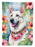 White German Shepherd Luau House Flag 28x40 Porch Sleeve Pole Decorative Outside Yard Banner Artwork Wall Hanging, Polyester