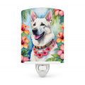 White German Shepherd Luau Ceramic Night Light Compact, UL-Certified, Ideal for Bedroom, Bathroom, Nursery, Hallway, Kitchen, 6x4x3, Multicolor