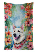White German Shepherd Luau Kitchen Towel Velour Plush Front and Cotton Loop Back Machine Washable