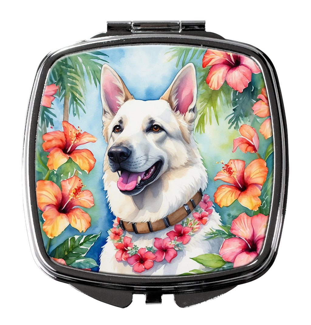 White German Shepherd Luau Compact Mirror Decorative Travel Makeup Mirror for Women Girls Gifts Pocket Makeup Mirror Folding Handheld